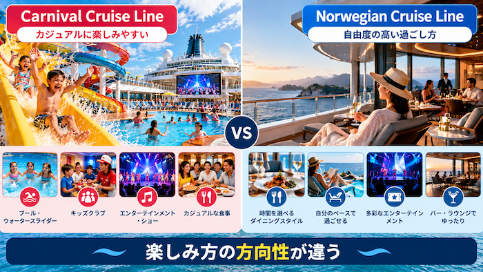 CarnivalとNorwegianのクルーズスタイル比較